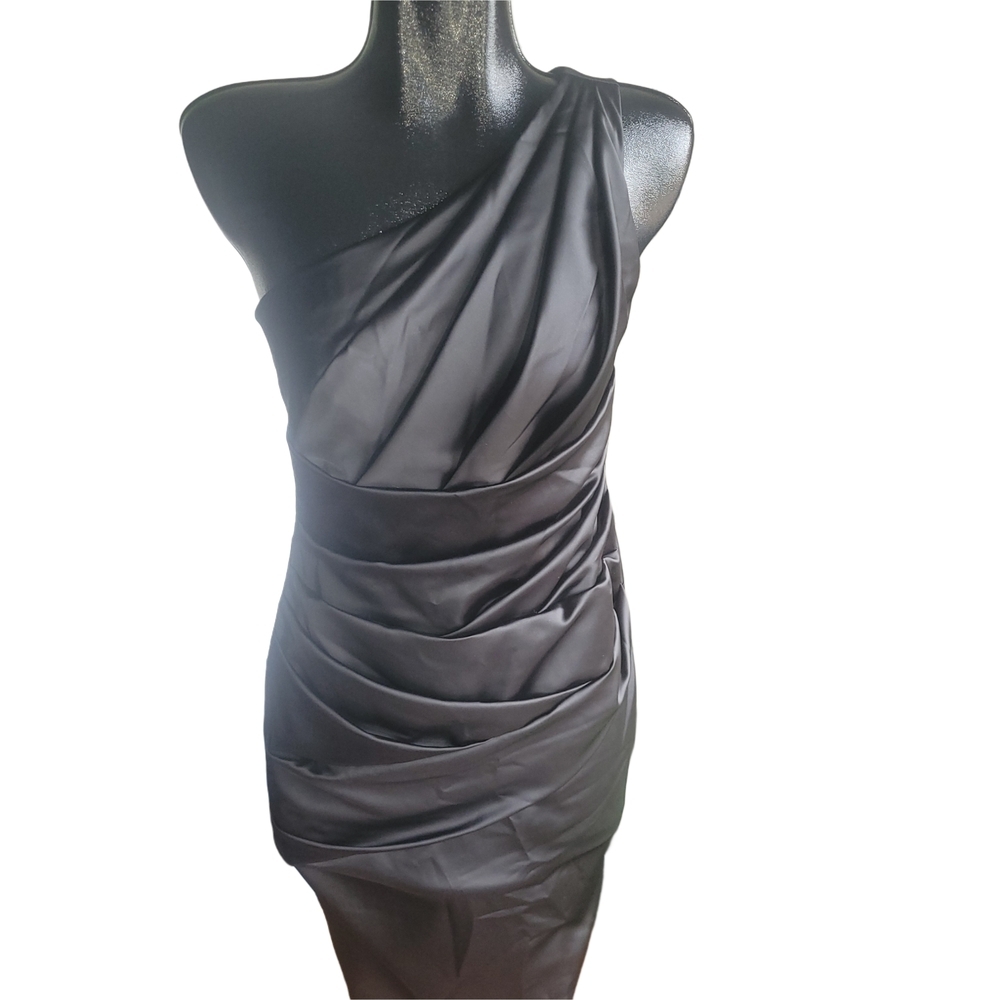 David's Bridal Black One-Shoulder Formal Prom Party Whimsgoth Dress Size 6 - Picture 2 of 9